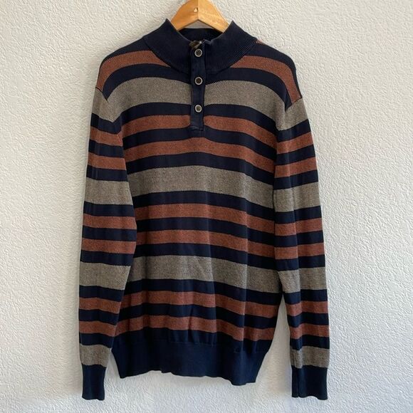 Telluride Clothing Company Striped Cotton Quarter Zip Sweater Size Large - Picture 1 of 9